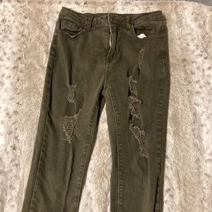 Olive Green Ripped Jeans from Shein.